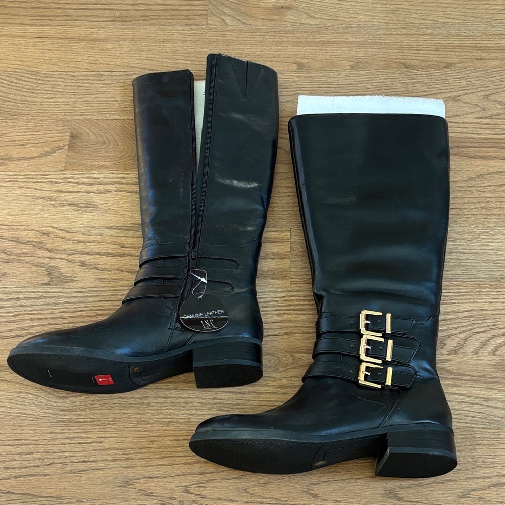 Elegant Black Tall Boots with Buckle Detail